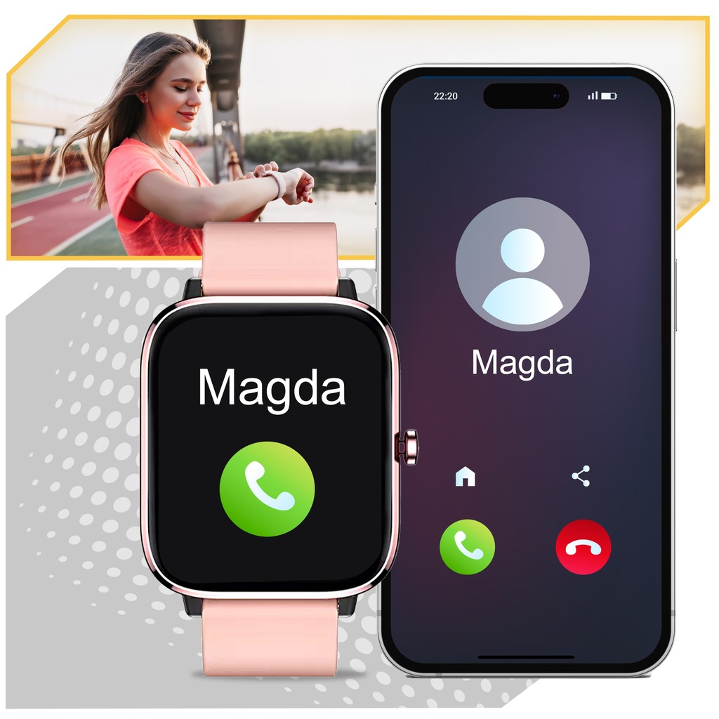 SMARTWATCH DAMSKI ZEGAREK POWIADOMIENIA PL MENU ROZMOWY PRO DLA KOBIETY RÓŻ Kod producenta T45s - PRO